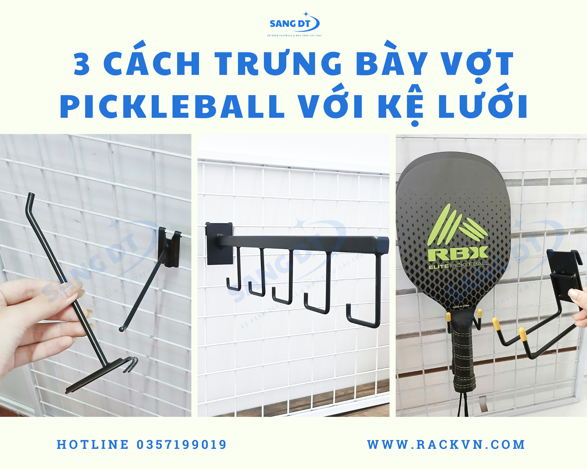 3 Cách Để Treo Trưng Bày Vợt Pickleball Với Kệ Lưới Cho Cửa Hàng Thể Thao