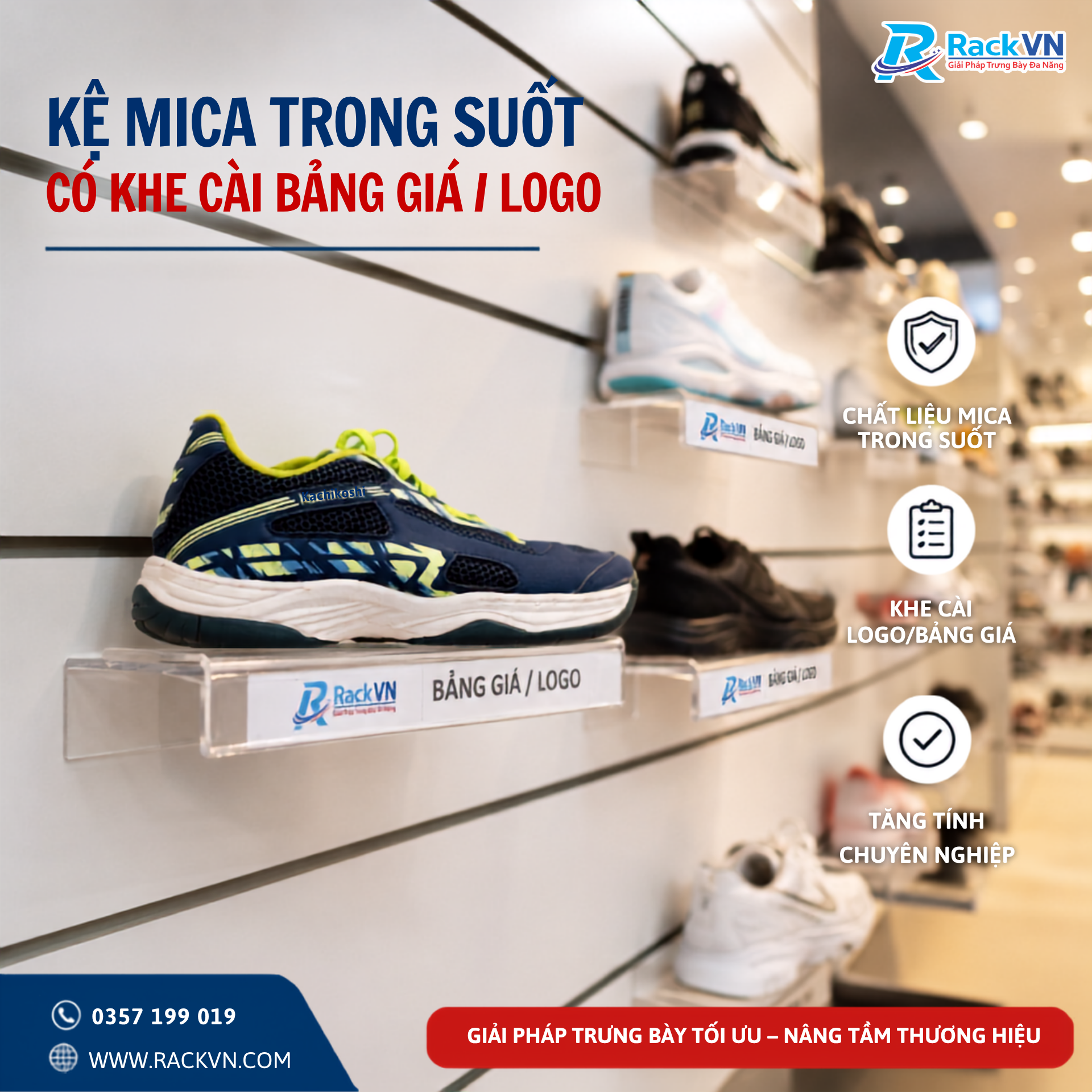 Kệ Mica Có Khe Cài Bảng Giá - Chi Tiết Nhỏ Tạo Nên Sự Khác Biệt Lớn