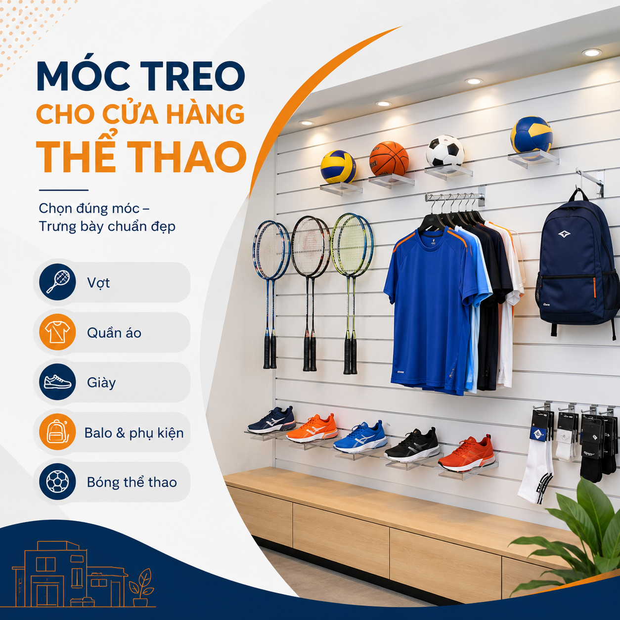CÁC LOẠI MÓC TREO CHO CỬA HÀNG THỂ THAO – CÁCH LỰA CHỌN THEO TỪNG HỆ KỆ