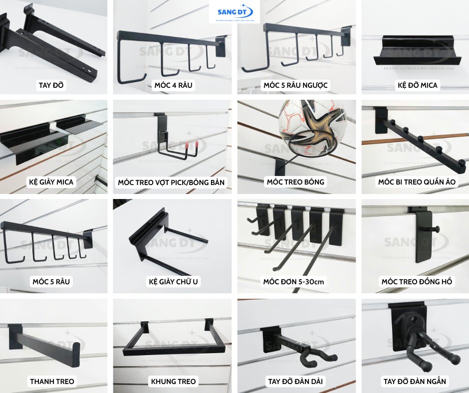 Bộ phụ kiện móc treo cài kệ rãnh slatwall