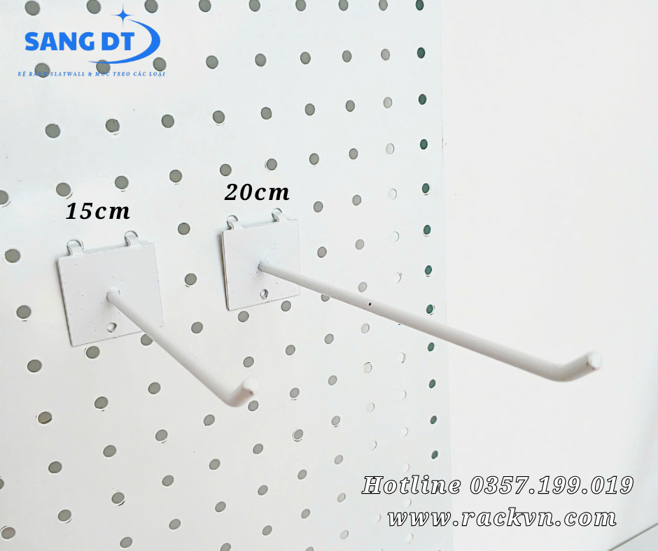 Móc đơn treo phụ kiện màu trắng cài kệ tôn lỗ 20cm