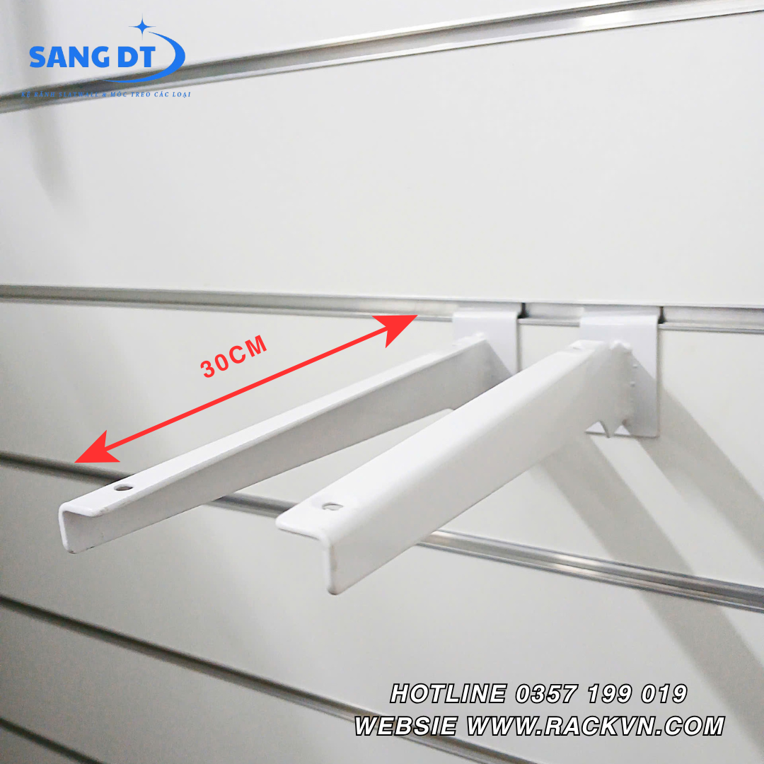 Tay đỡ tầng kệ gỗ cài kệ rãnh slatwall 30cm màu trắng - SP06