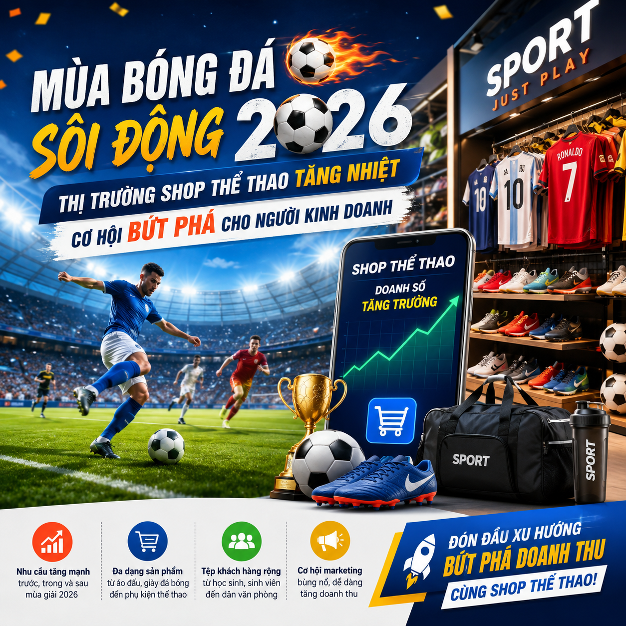 Sức nóng bóng đá kéo theo làn sóng mua sắm thể thao
