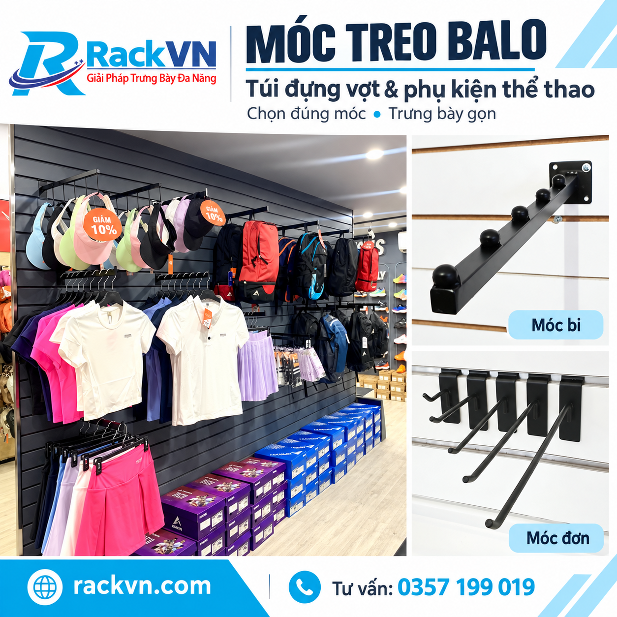 Móc treo balo, túi đựng vợt và phụ kiện thể thao: Chọn thế nào để không chiếm diện tích?