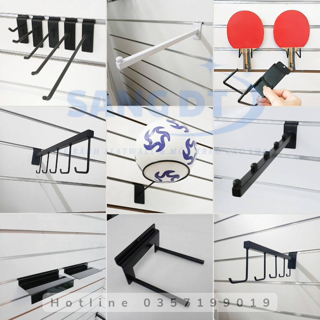 Full bộ phụ kiện móc treo cài kệ rãnh slatwall gỗ - Chìa khóa cho sự đa năng, linh hoạt trong trưng bày sản phẩm