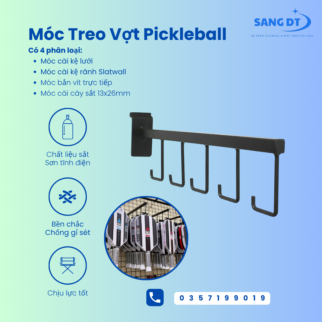 Móc Treo Vợt Pickleball Có 5 Móc Râu Nhỏ Riêng Biệt – Giải Pháp Trưng Bày Tối Ưu Tiết Kiệm Không Gian