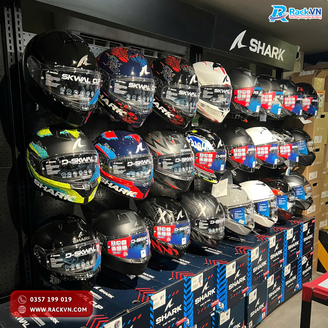 RackVN Gia Công Kệ Trưng Bày Nón Bảo Hiểm Moto Fullface Cho Shop Chuyên Nón Hạng Nặng 