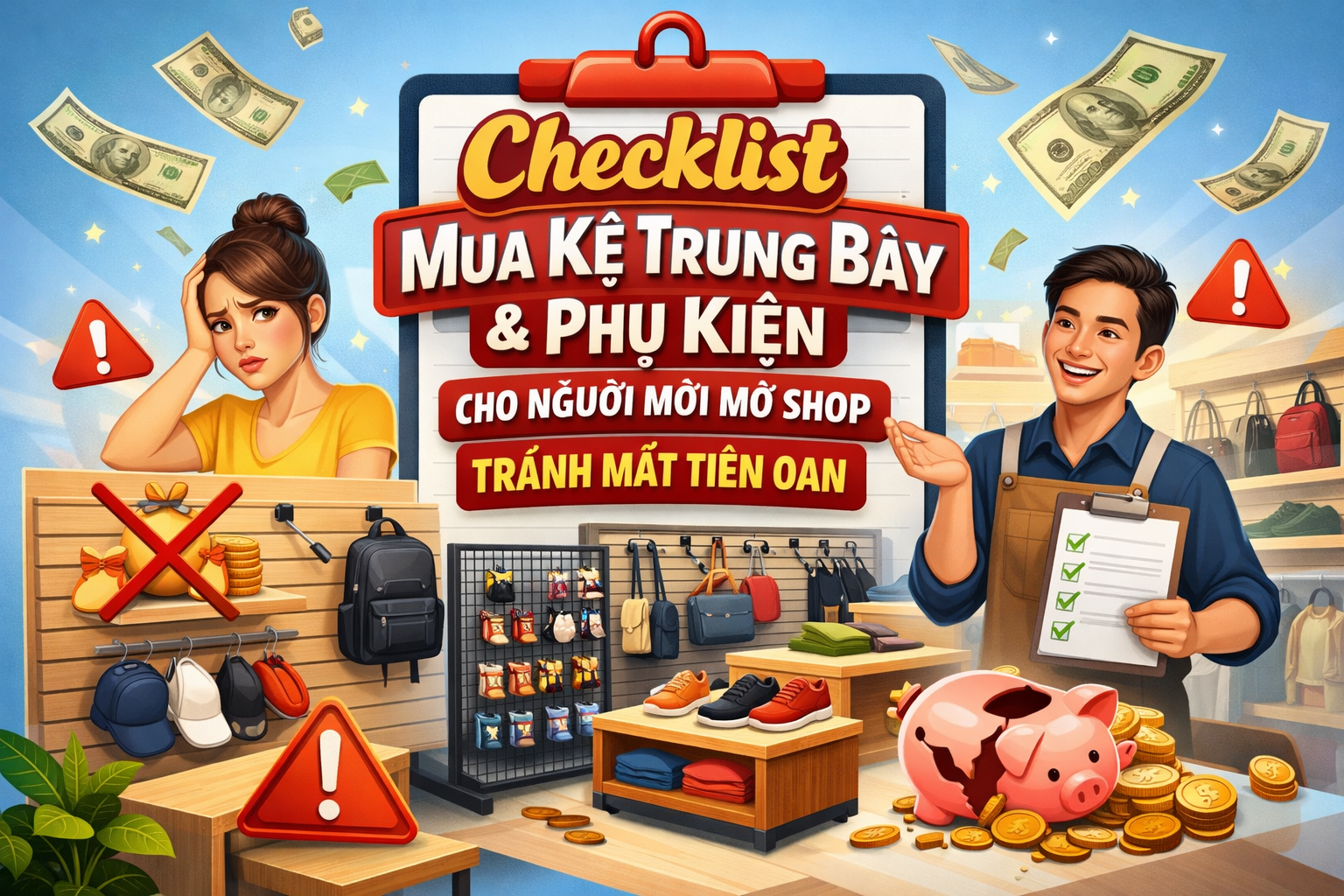 Checklist mua kệ trưng bày & phụ kiện cho người mới mở shop tránh mất tiền oan