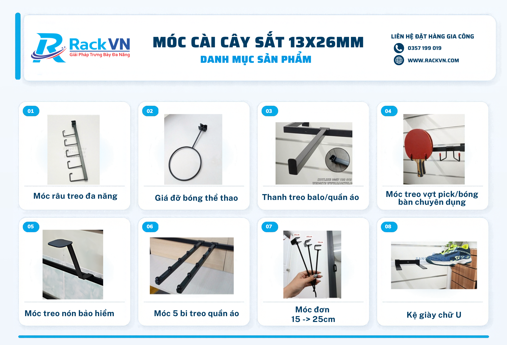 Bộ móc treo cho hệ cây sắt 13x26mm