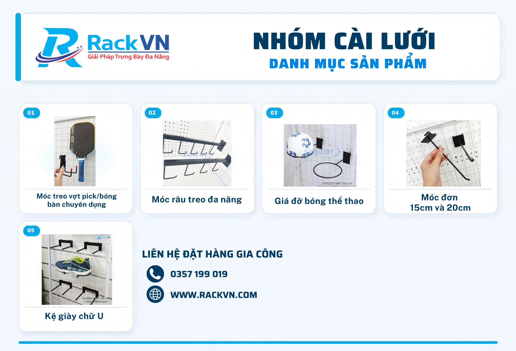 Bộ móc treo cho hệ kệ lưới