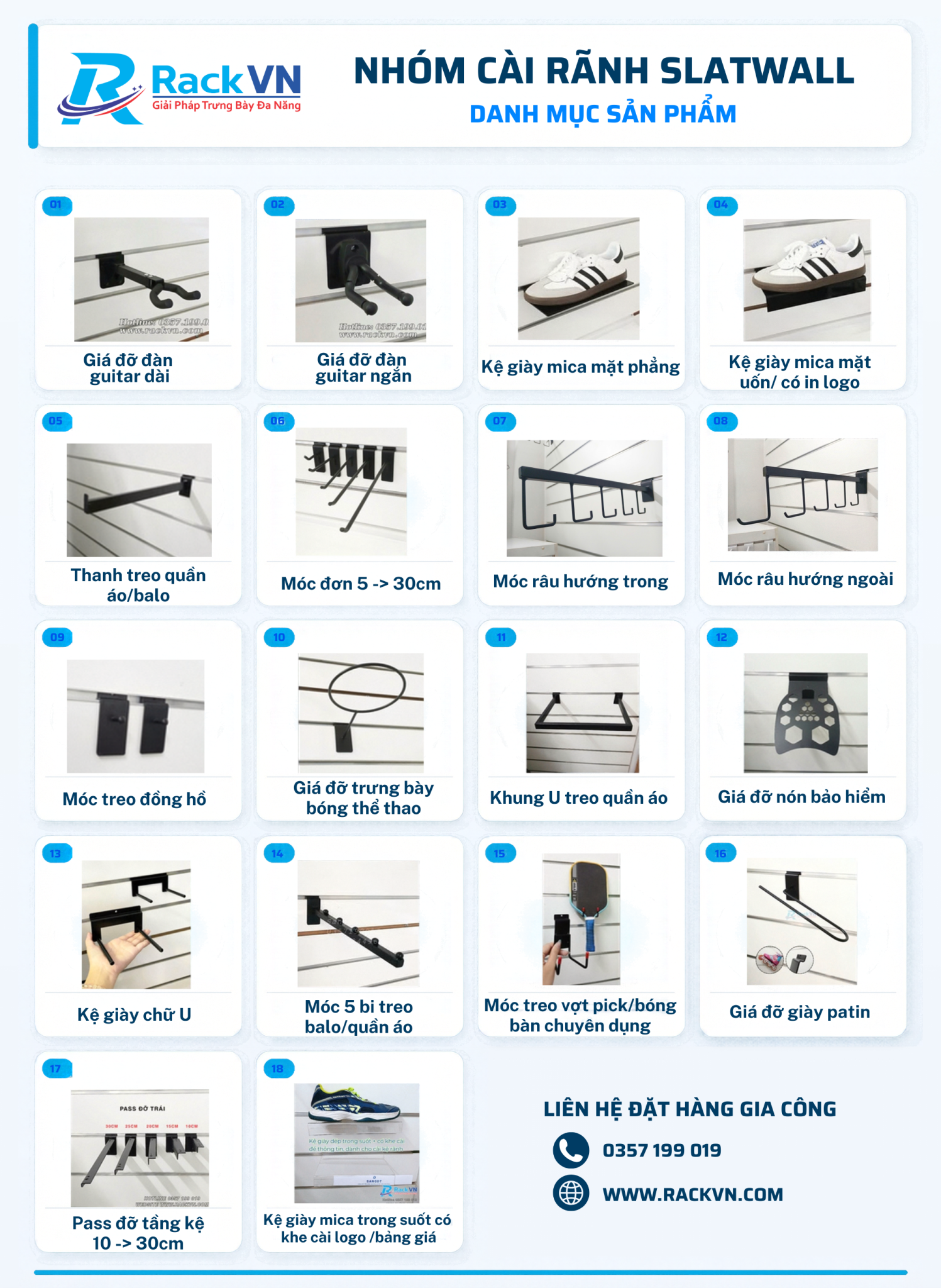 Bộ móc treo phụ kiện cho kệ slatwall