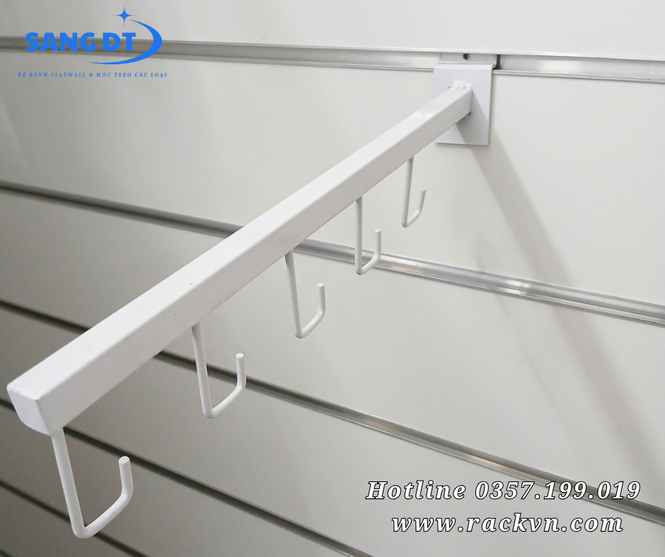 Móc 5 râu treo vợt/quần áo/balo...màu trắng cài kệ rãnh âm