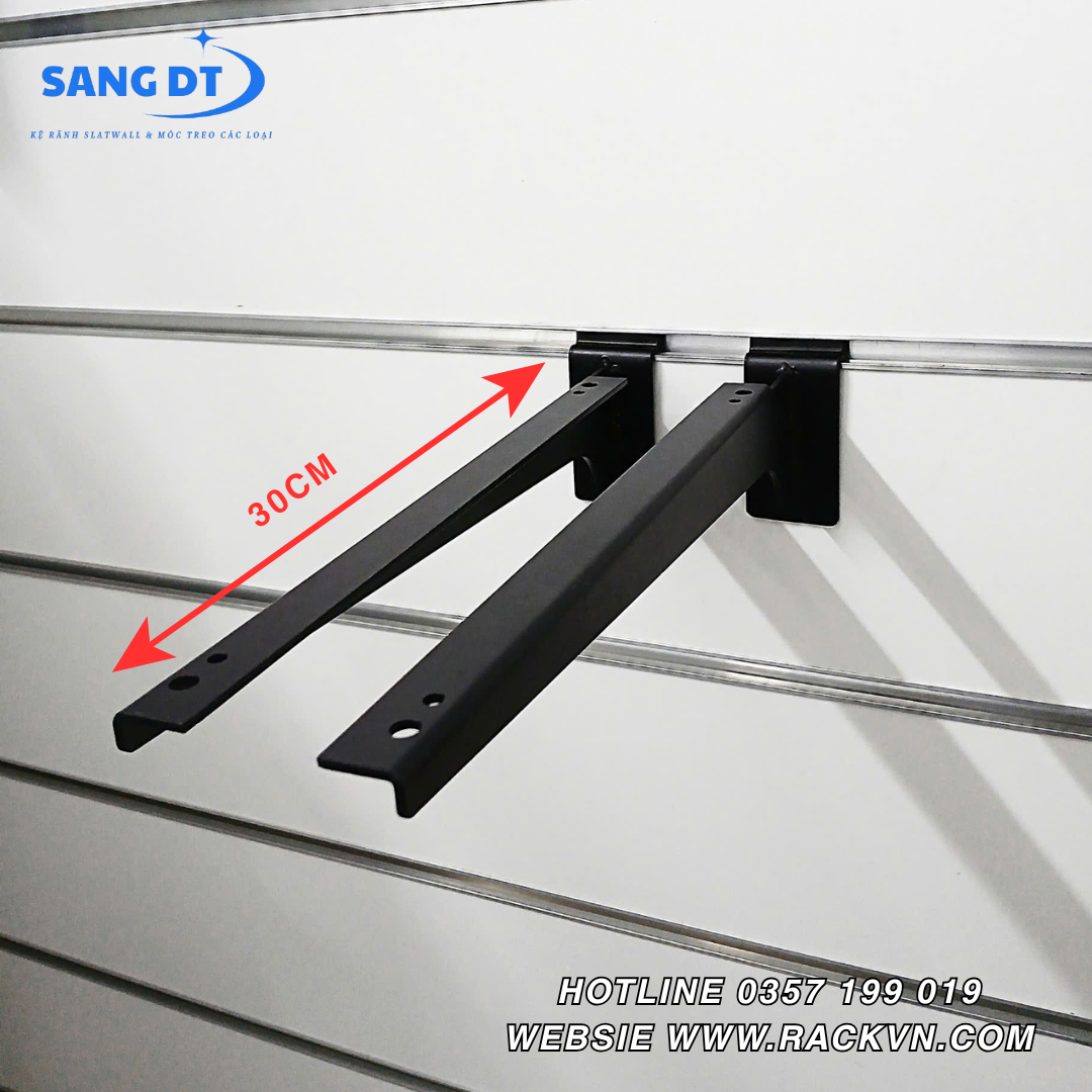 Tay đỡ tầng kệ gỗ cài kệ rãnh slatwall 30cm màu đen - SP05