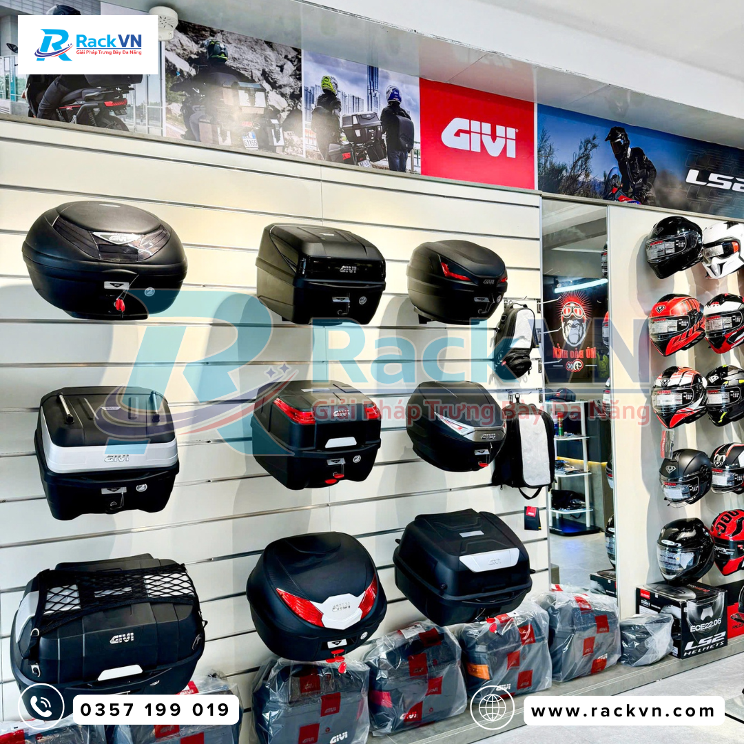 Kệ rãnh trưng bày phụ kiện cho xe