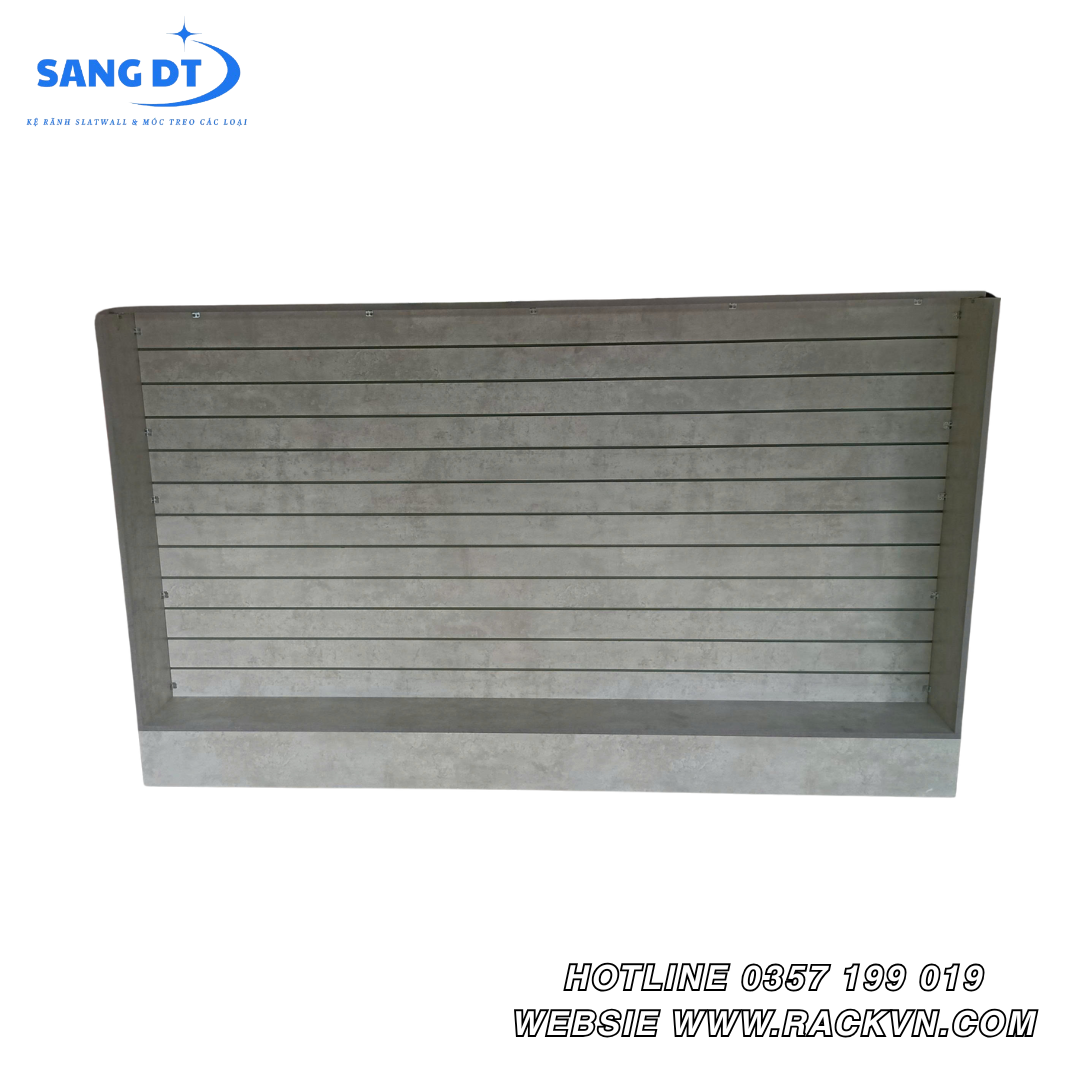 Tủ gỗ slatwall ngang màu xám 4 mặt trưng bày - MS010