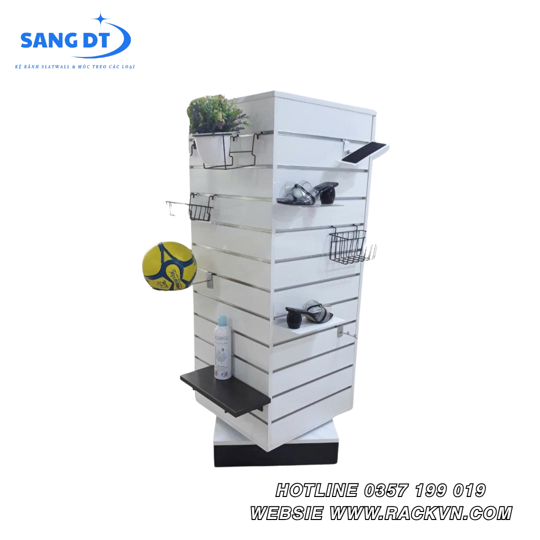 tủ gỗ slatwall có bàn xoay
