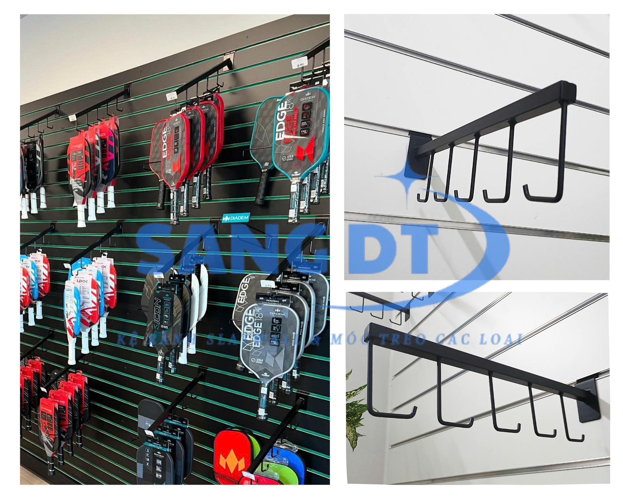 móc treo vợt 5 râu cài kệ rãnh slatwall