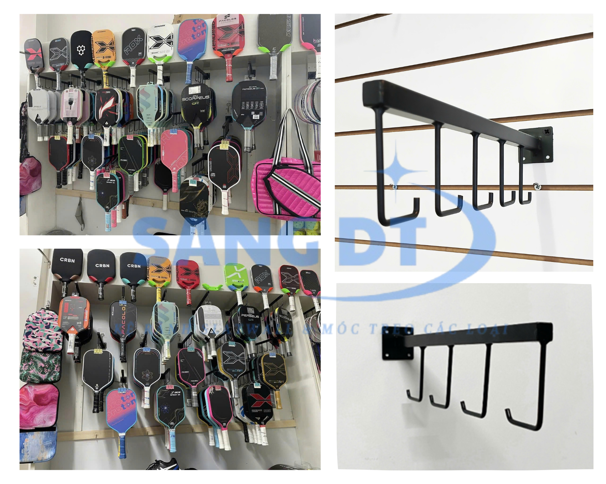 móc treo vợt 5 râu bắn vít